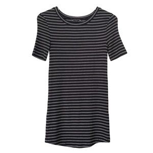 Universal Standard | Black White Striped Long Length Short Sleeve Tee